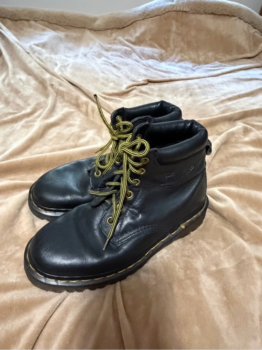Dr. Martens 939 Black Leather Boots with Yellow Accent Laces Size 5